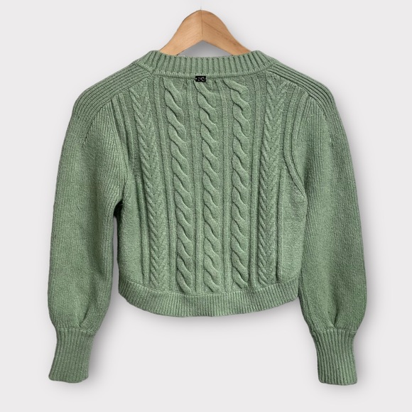 For Love & Lemons Sydney Sweater in Sage Green Size Small Cable Knit Cropped - Picture 4 of 8